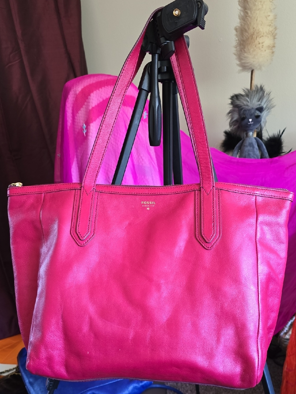 Fossil red Leather Tote Bag